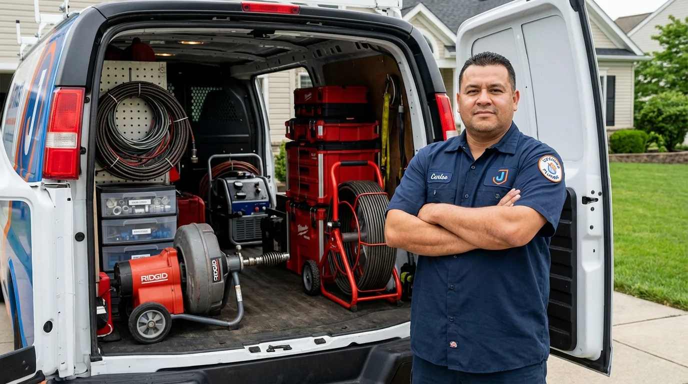 Professional drain cleaning equipment and Johns Plumbing LLC plumber in La Vernia