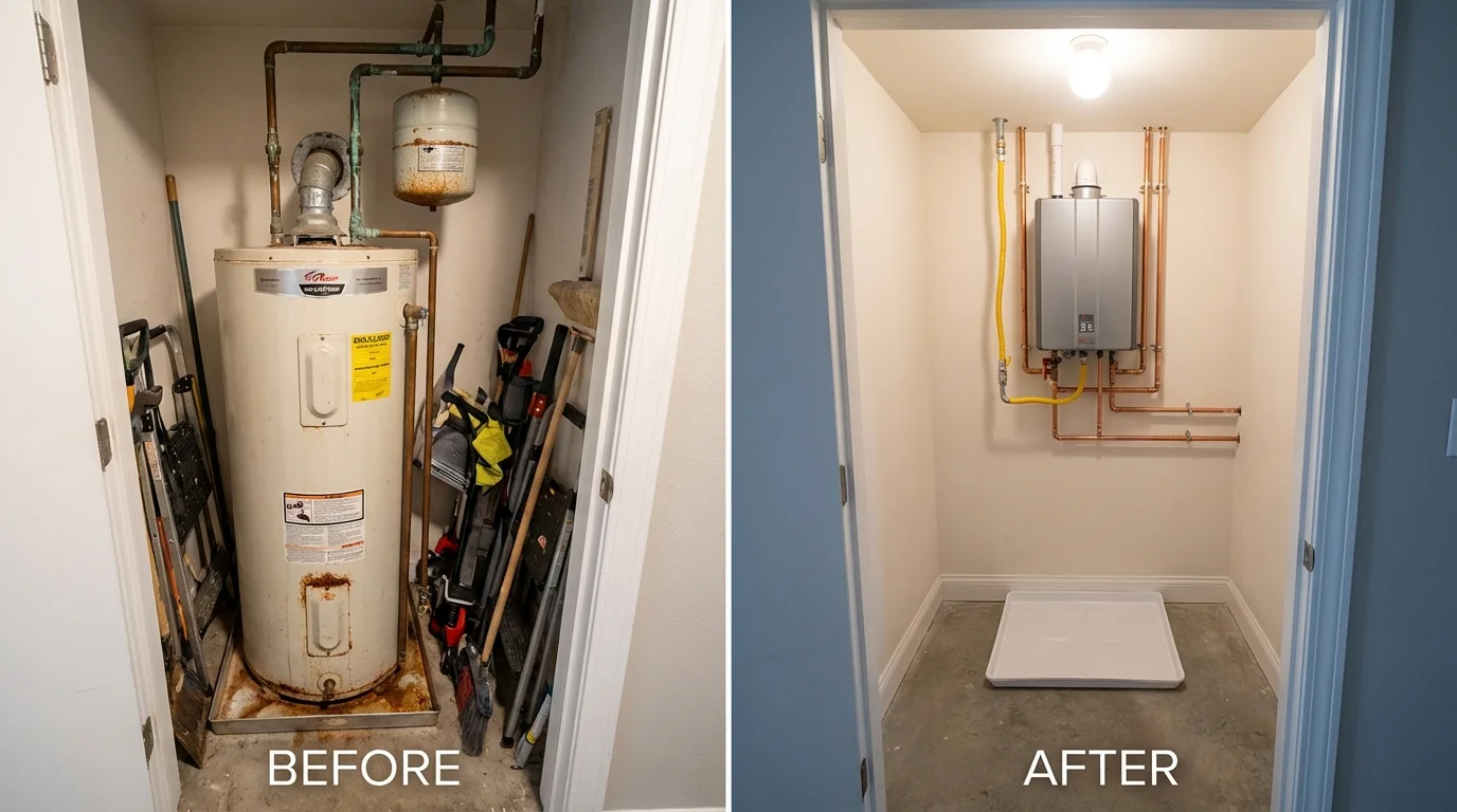 Tank water heater versus wall-mounted tankless unit comparison for La Vernia, TX homeowners
