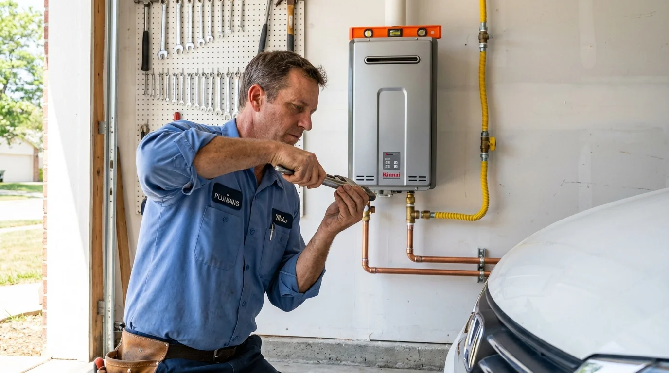 Tankless water heater installation by a Johns Plumbing LLC plumber in La Vernia