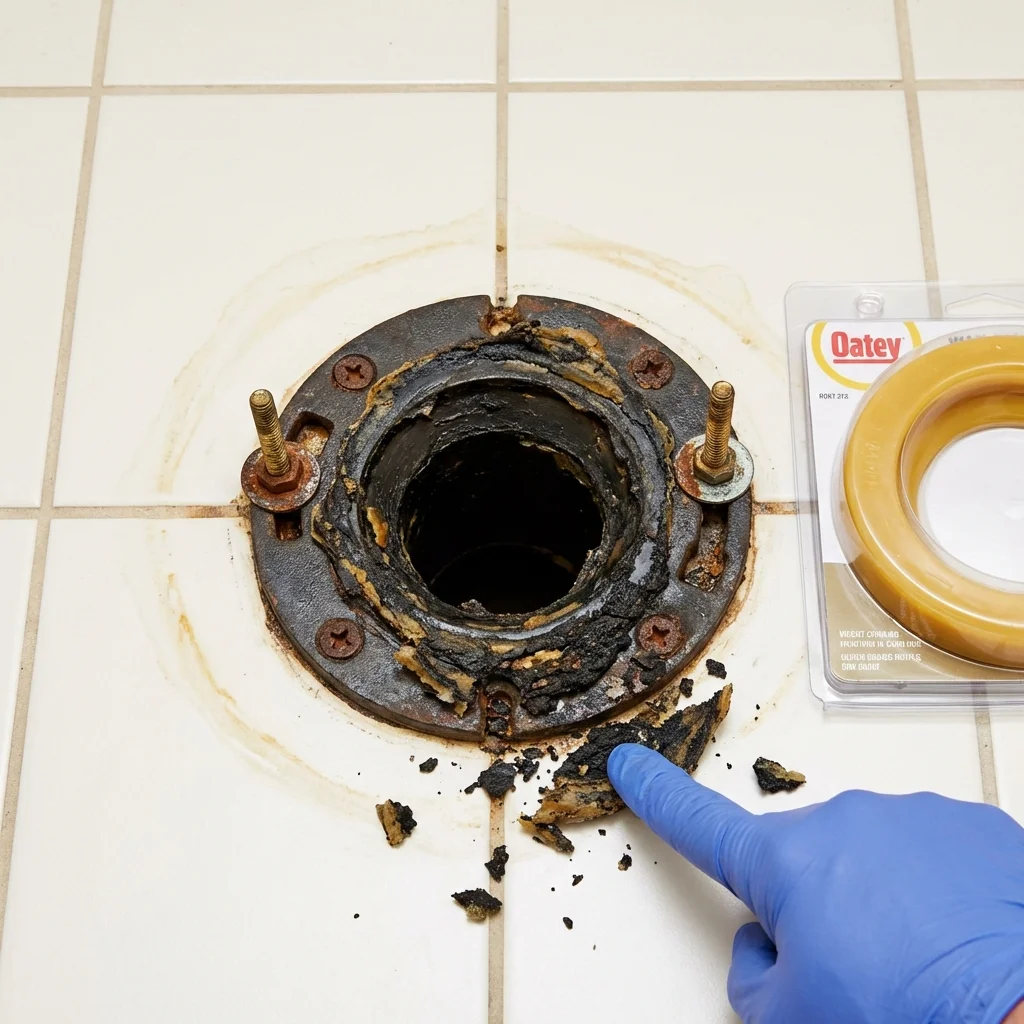 Failed wax ring showing water seepage at the base of a toilet in a La Vernia, TX home